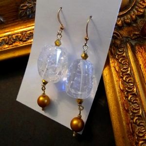 💥ICE QUARTZ - Quartz, Brass, and Faux Pearls Hook Earrings